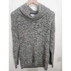 Pure Jill J. Jill Black White Marled Cowl Neck Cotton Blend Sweater Small